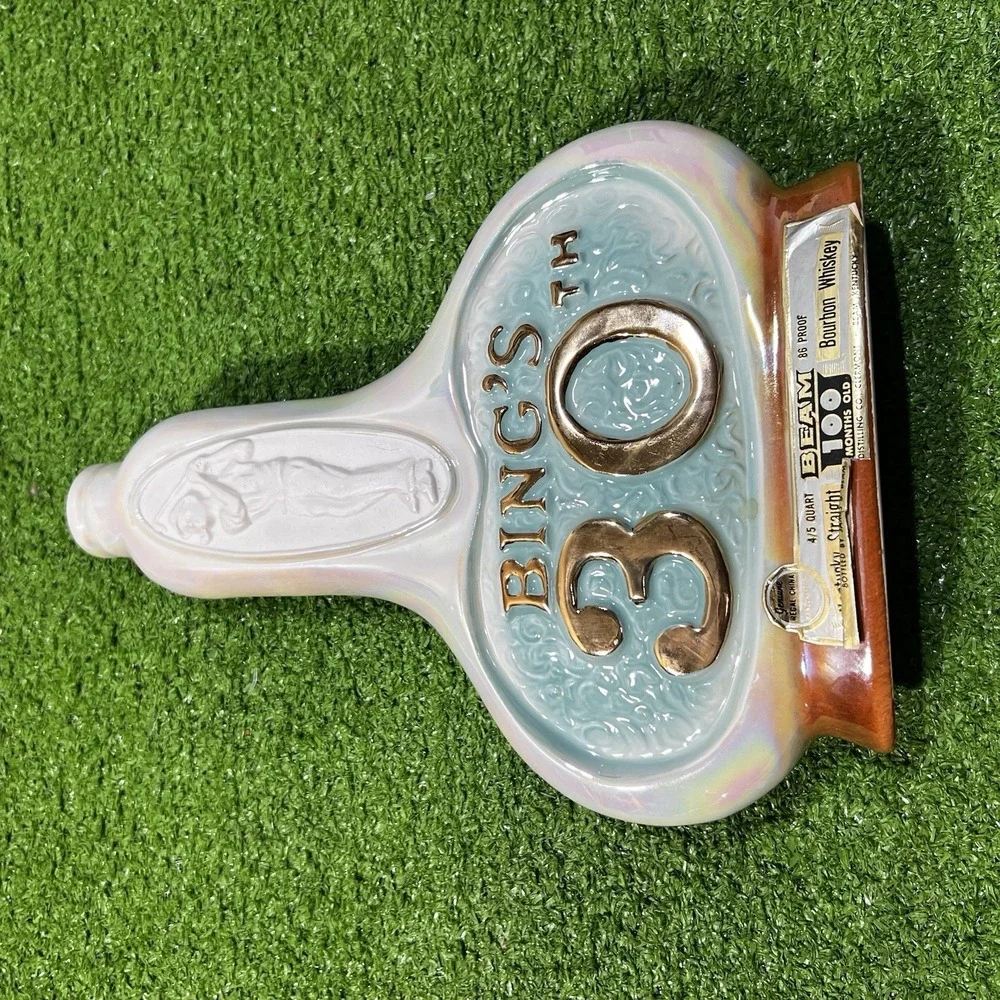 Vintage Golf Decanter Decor '67 Bourbon Empty  Pebble Beach Spyglass‎ Iridescent